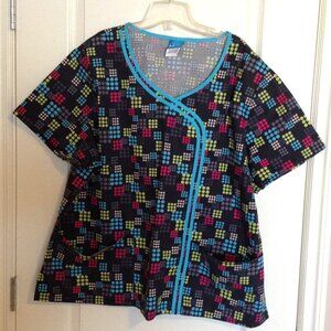 Scrub H.Q Top Women's Size 3XL Black Multicolor Uniform Nurse Medical
